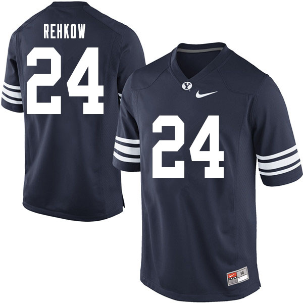 Men #24 Ryan Rehkow BYU Cougars College Football Jerseys Sale-Navy